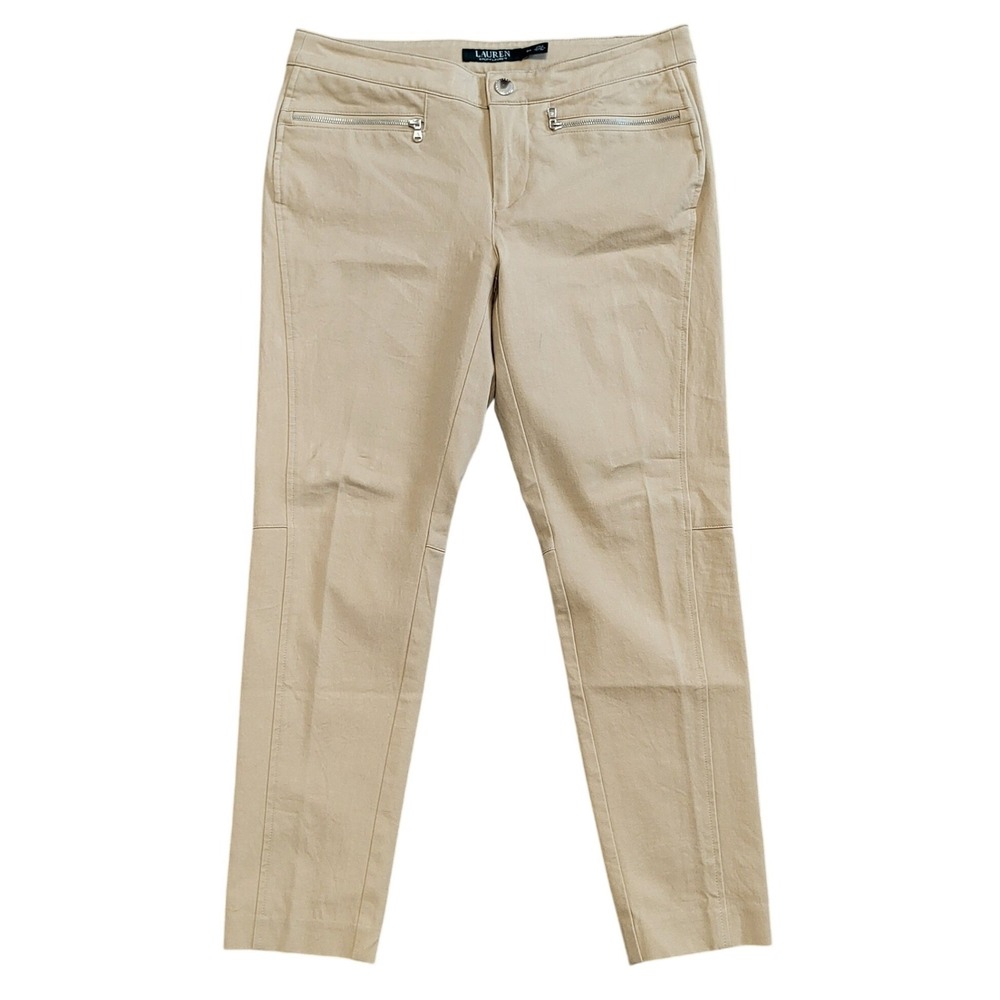 Lauren Ralph Lauren Tan Moto Zip Ankle Pants Petite 6P Khaki Slim‎ Trousers